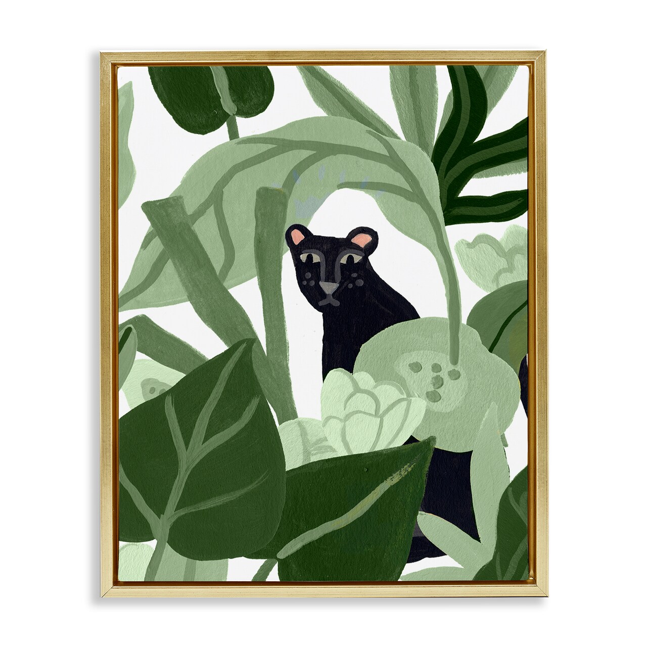 Stupell Industries Panther Peeking from Leaves Framed Floater Canvas Wall Art Design by Michael Willett